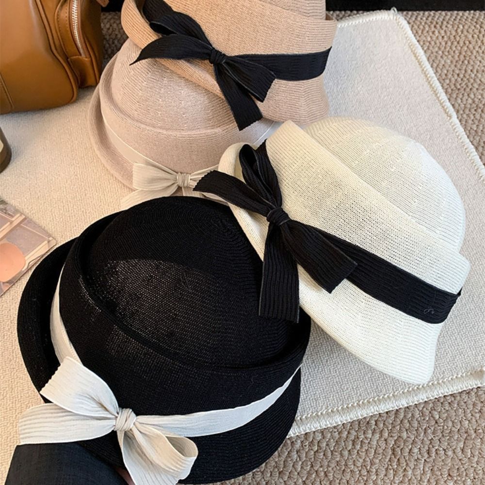 Bucket Hat Women - Retro Bowknot Bow Topper Hat Weave