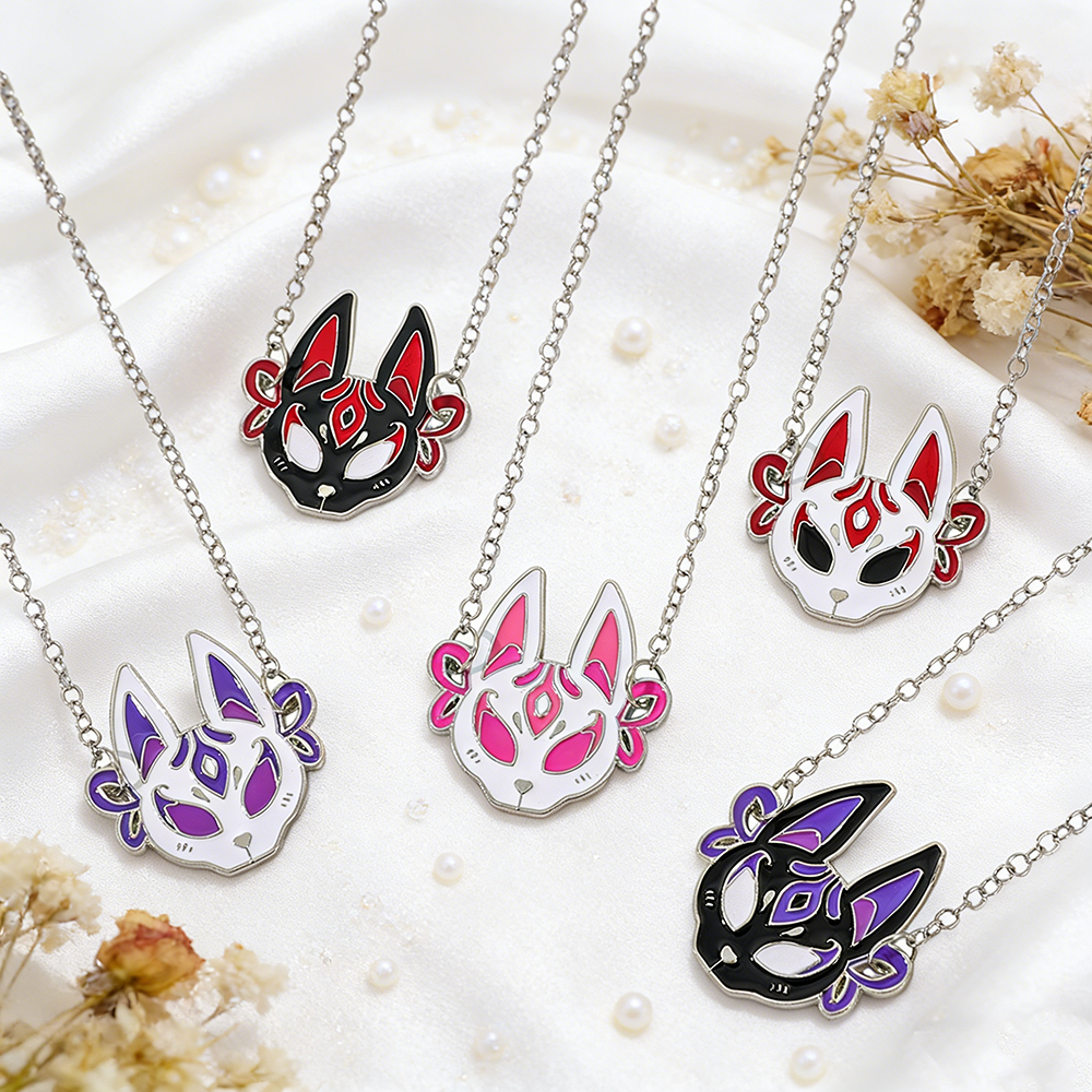 Women Fashion Necklace - Fashion Anime Fox Mask Metal Enamel
