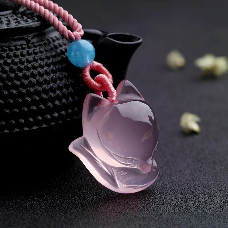 Women Fashion Jewellery - 1PC Natural Pink Chalcedony agate Fox