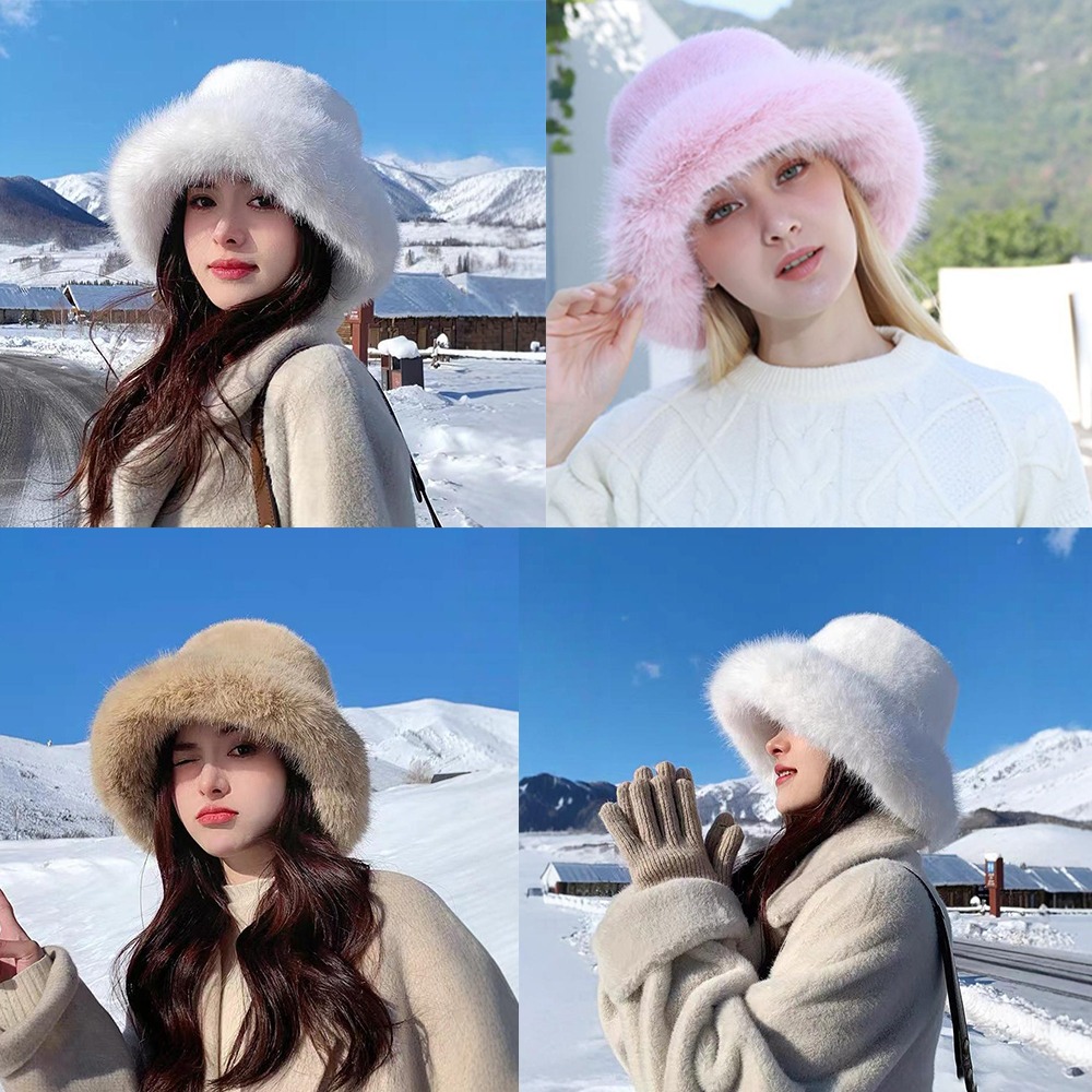 Bucket Hat Women - New Warm Fluffy Fur Bucket Hat