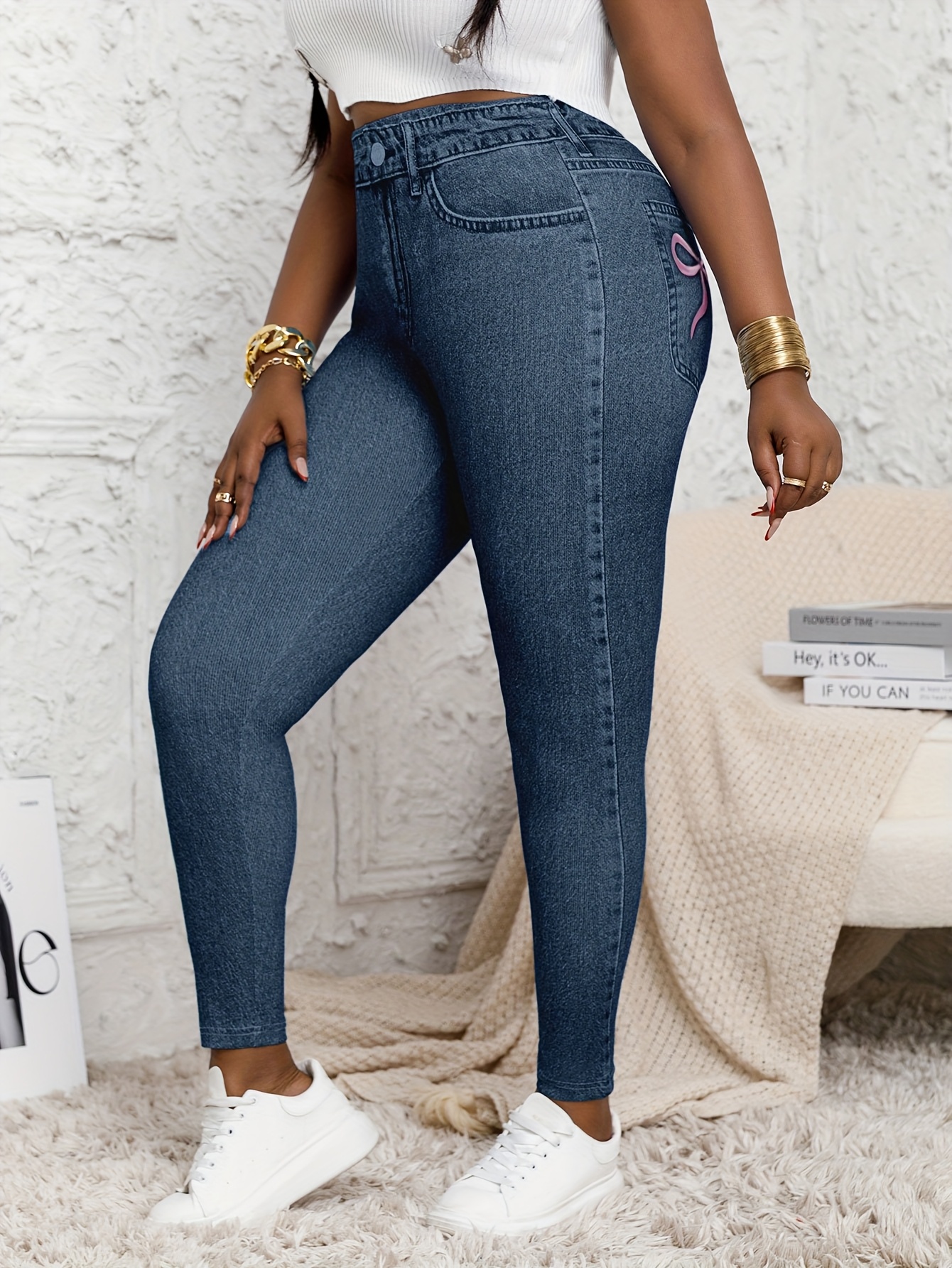 Women'S Fashion Leggings - Plus Size Women's Stretch Denim High-Waisted