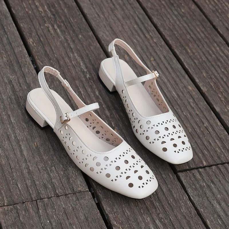 Women Fashion Heels - Women Square Toe Geometric Cutout Slingback