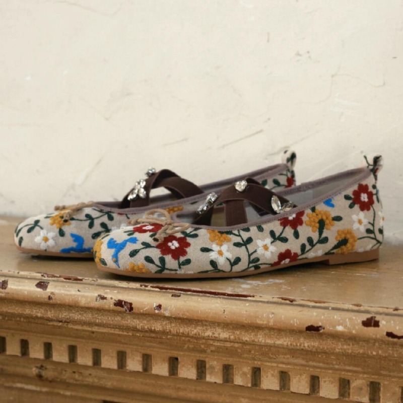 Embroidery Flower Ballet Flats - مراجعة Women'S Fashion Footwear وسعره