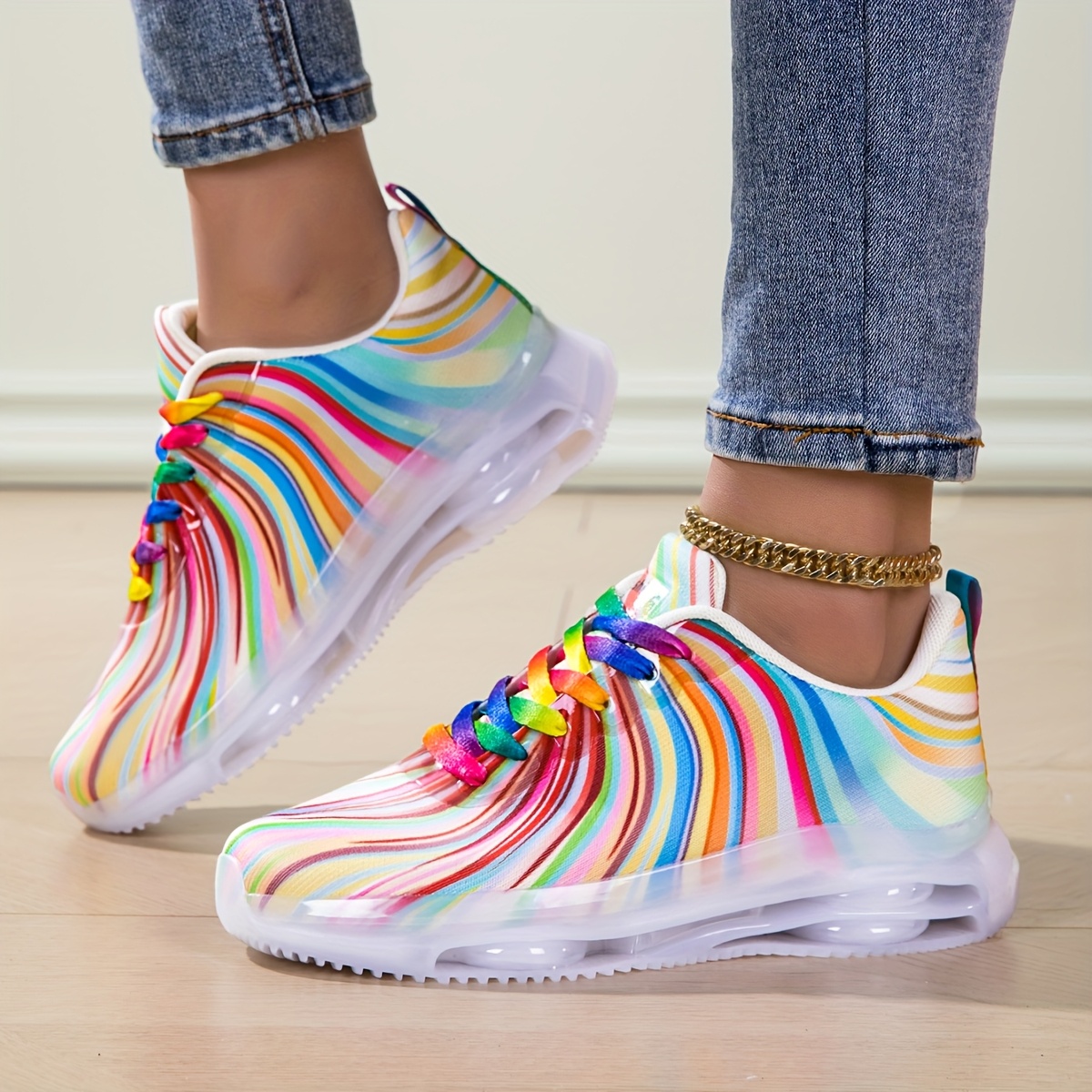 Women's Rainbow Stripe Casual  - مراجعة Women'S Fashion Tennis Shoes وسعره