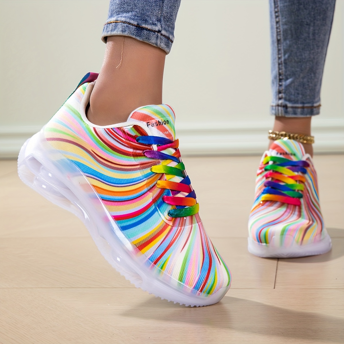 Women's Rainbow Stripe Casual  - مراجعة Women'S Fashion Tennis Shoes وسعره