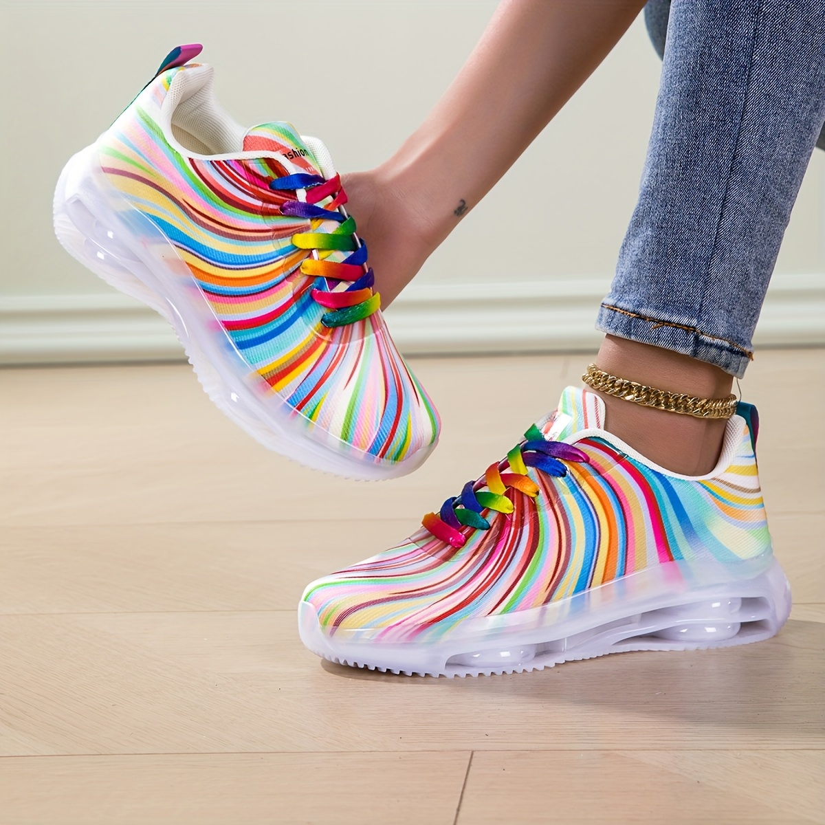Women's Rainbow Stripe Casual  - مراجعة Women'S Fashion Tennis Shoes وسعره
