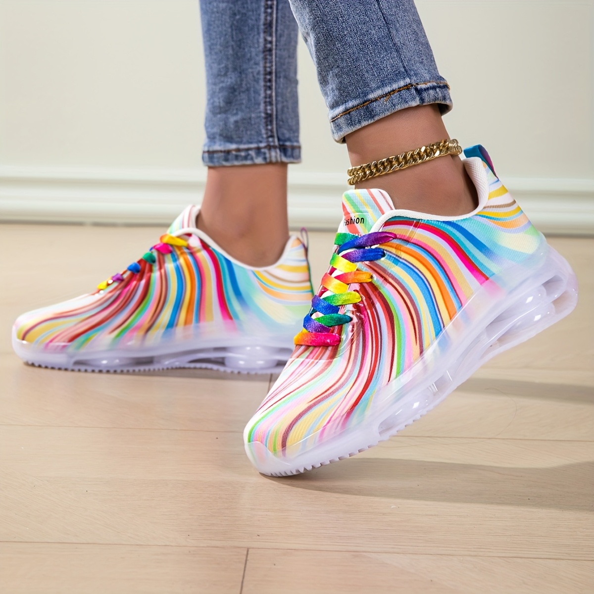 Women's Rainbow Stripe Casual  - مراجعة Women'S Fashion Tennis Shoes وسعره