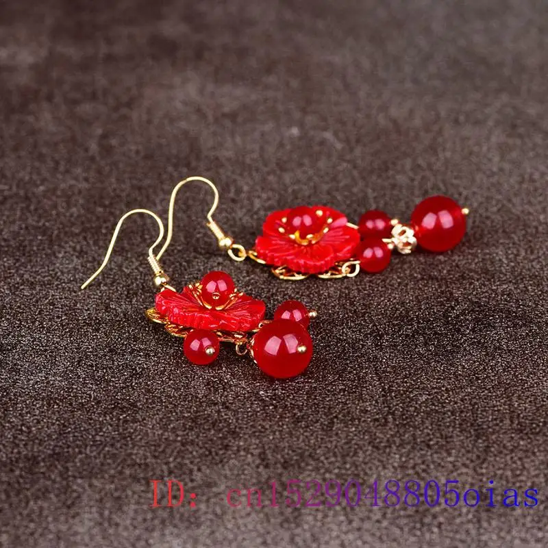 Red Jade Flower Earrings Jewel - مراجعة Women Fashion Jewellery وسعره