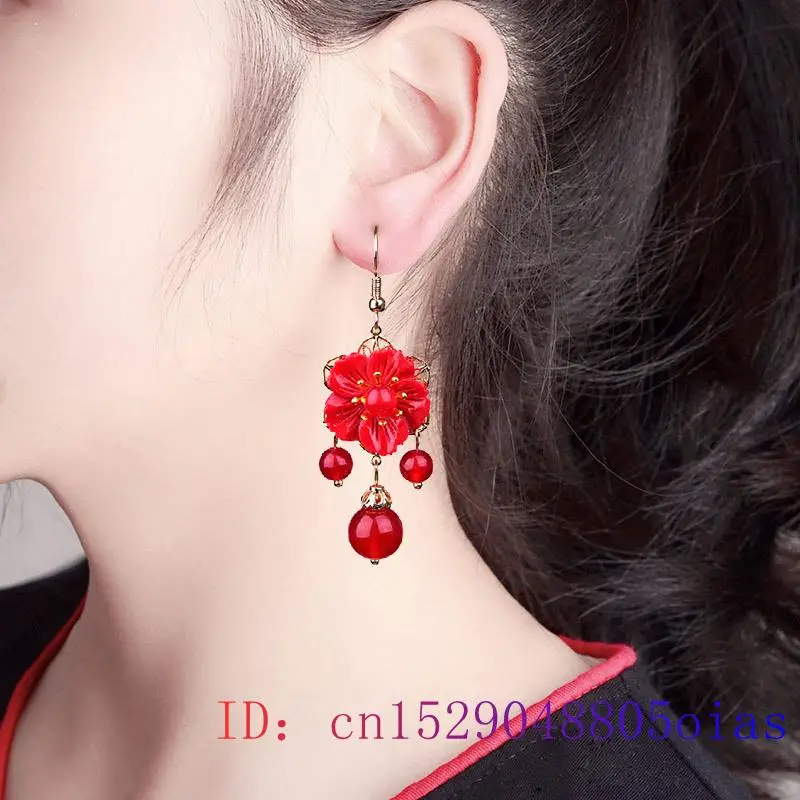 Red Jade Flower Earrings Jewel - مراجعة Women Fashion Jewellery وسعره