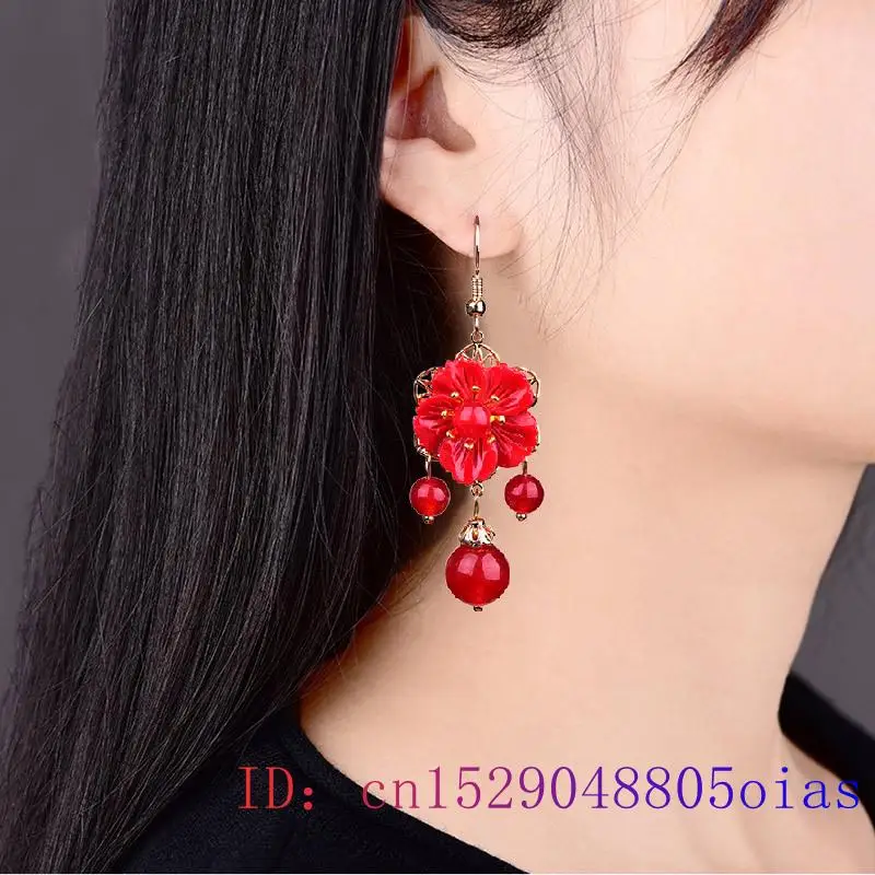 Red Jade Flower Earrings Jewel - مراجعة Women Fashion Jewellery وسعره