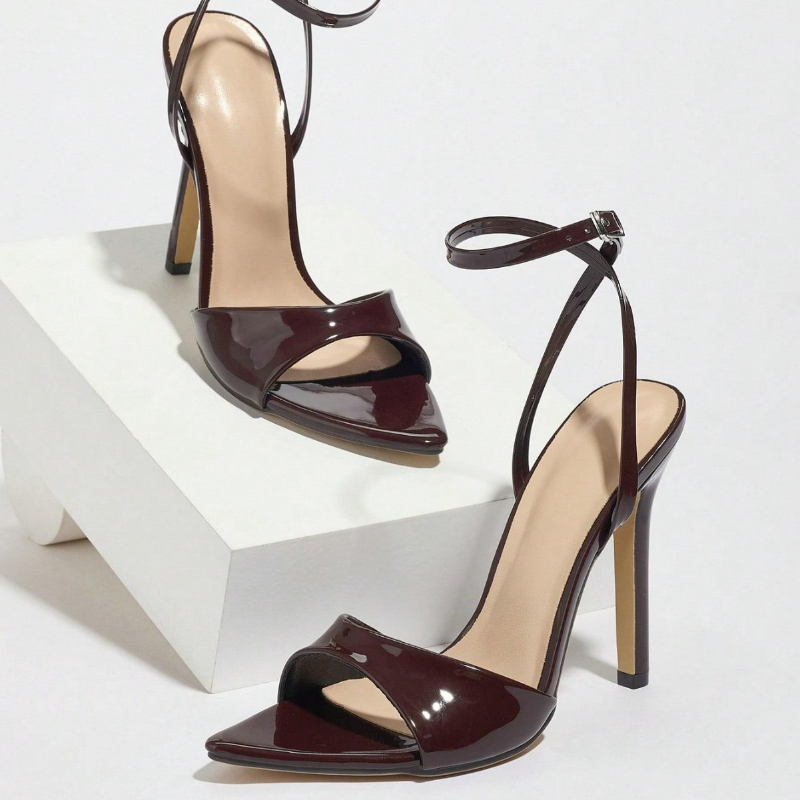 Coffee Patent Leather Heeled S - مراجعة Women'S Fashion Brands وسعره