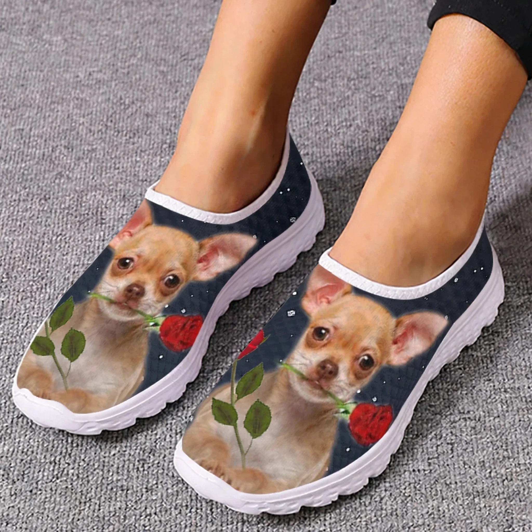 Chihuahua Rose Flower Design M - مراجعة Women'S Fashion Tennis Shoes وسعره