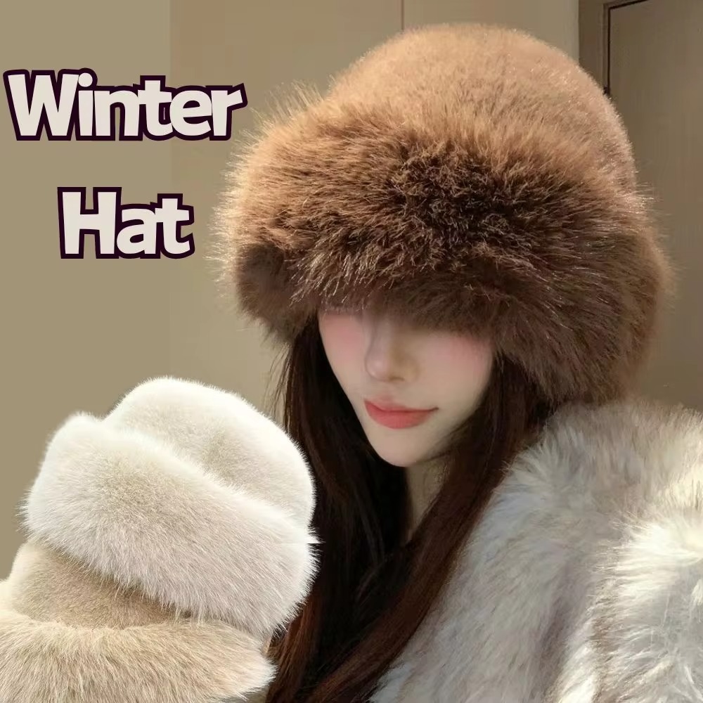New Warm Fluffy Fur Bucket Hat - مراجعة Bucket Hat Women وسعره
